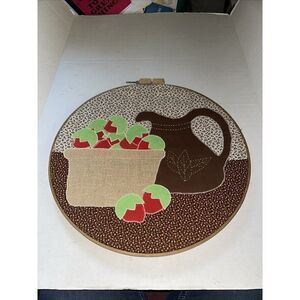 Vintage Unique Handmade Embroidered Strawberries Applique In The Hoop 18” Kitsch